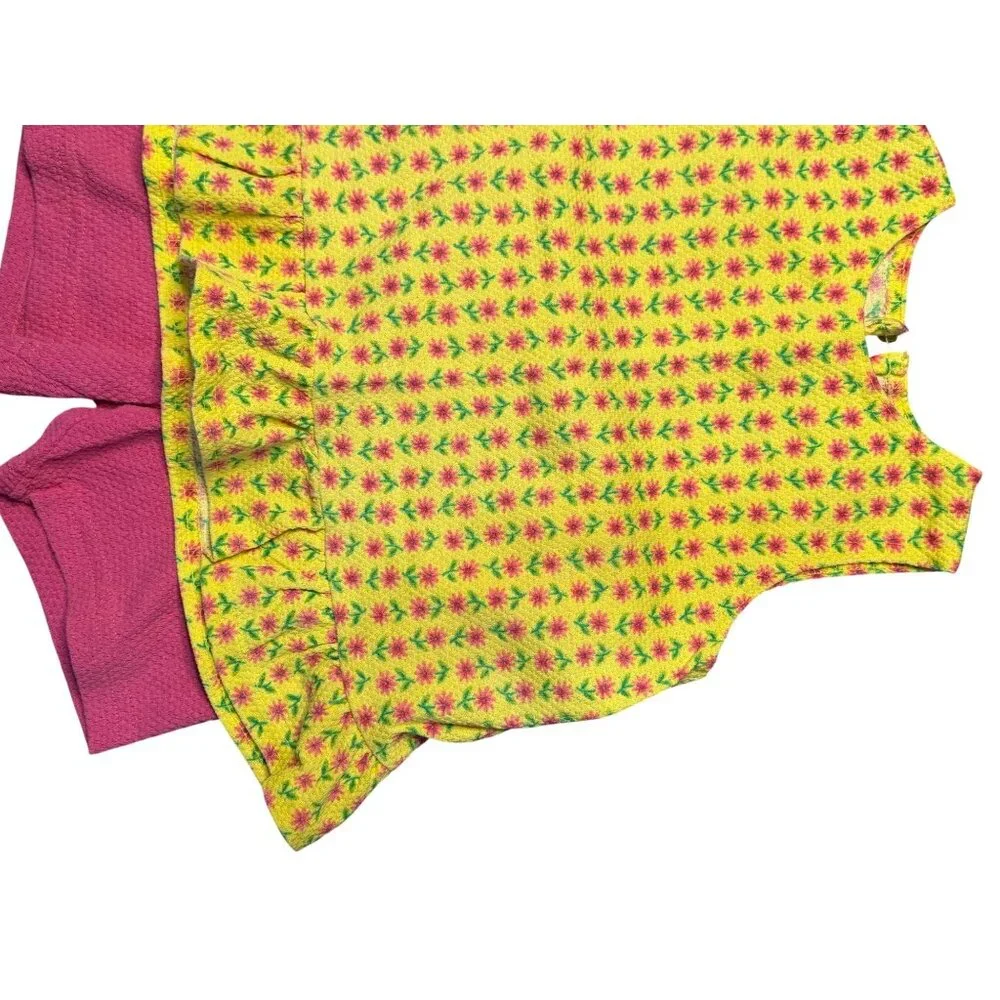 VTG Carters Girls 24M Outfit Set Ruffle Sunflower Shirt Pink Shorts Retro Summer